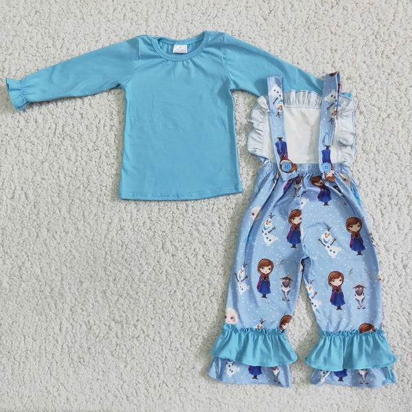 6 A17-28 girl blue princes cartoon set shirt+overalls-promotion 2023.12.23