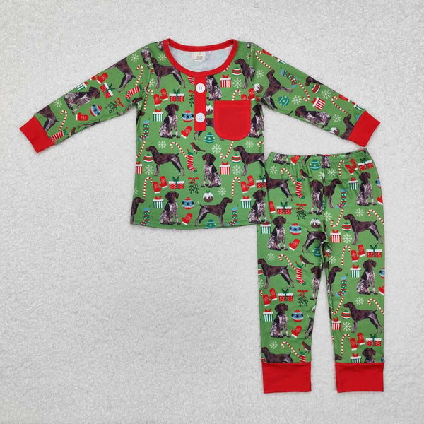 BLP0672 RTS toddler boy clothes dog boy christmas winter pajamas set-bamboo