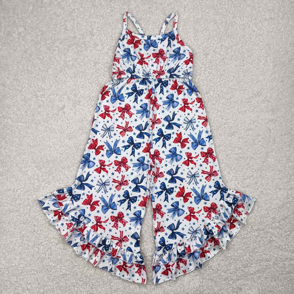 SR2865 RTS girl clothes bows girls 4th of July Patriotic summer jumpsuit