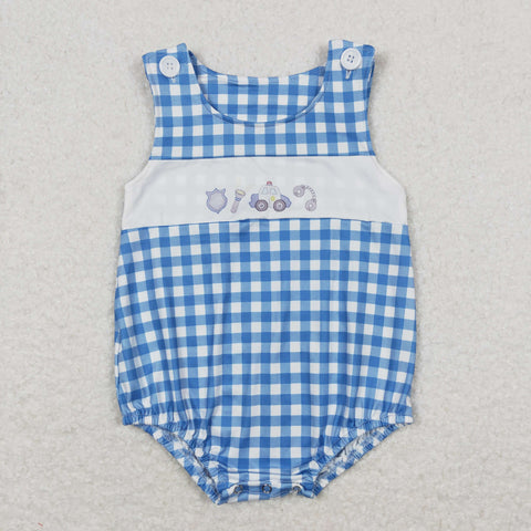 SR1172 RTS baby boy clothes police gingham toddler boy summer bubble¡ꡧprint svg¡ê?