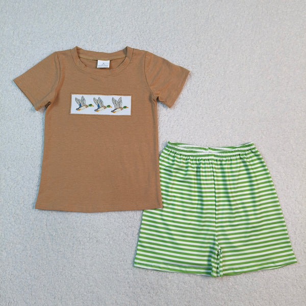 BSSO1947 RTS kids clothes mallards boys summer outfit  clothing embroidery set summer shorts