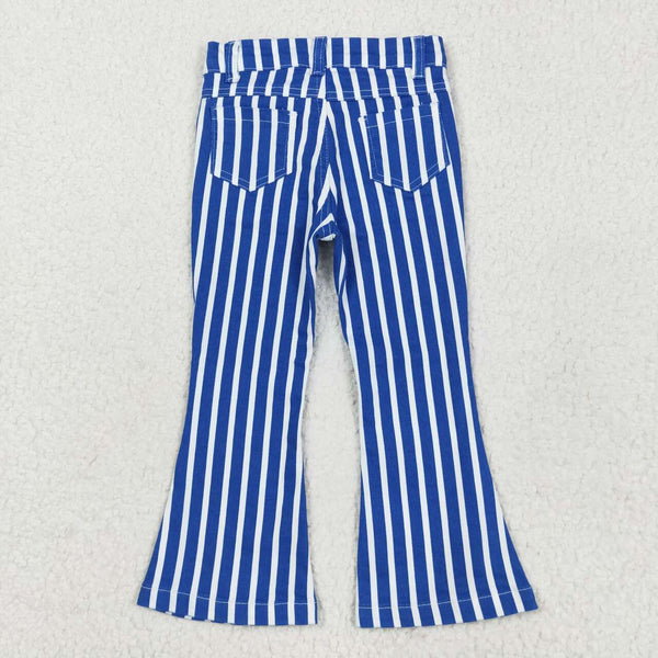 P0761 kids clothes girls blue stripe bell bottom jeans flare pant