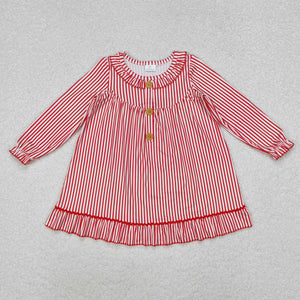 GLD0933 RTS  toddler girl clothes red stripes ruffles girl winter dress