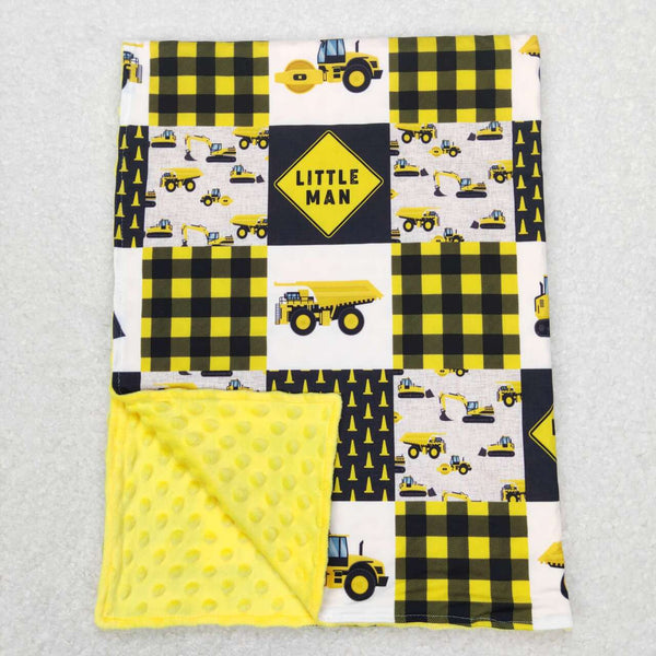 BL0101  baby newborn blanket Engineering vehicle yellow minky blanket