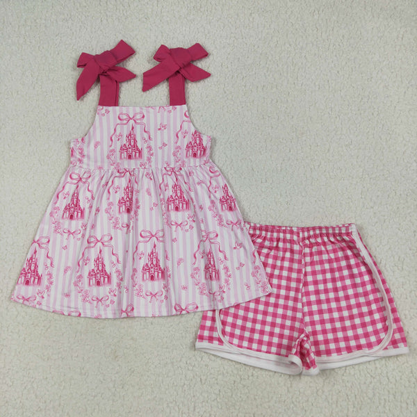 GSSO2582 RTS girl summer outfit princes pink bow castle outfit