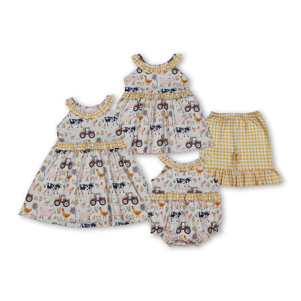 RTS  Matching clothing kids farm life print baby girl summer clothing-2026.5.11