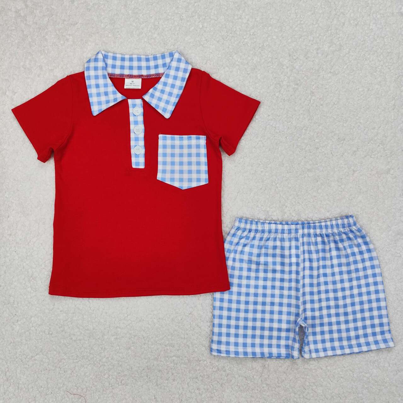 BSSO1152 RTS boy clothes gingham boy 4th of July Patriotic summer outfit