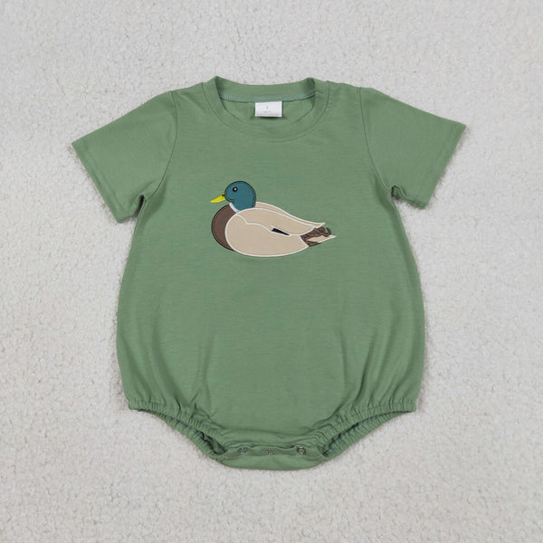 SR3444 RTS baby boy clothes mallard green boy  summer embroidery bubble
