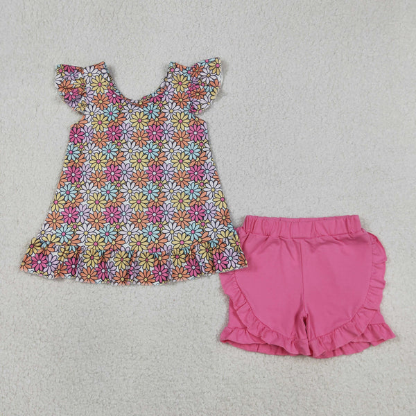 GSSO3353 RTS kids clothes flower girl summer outfit  clothing set summer shorts set