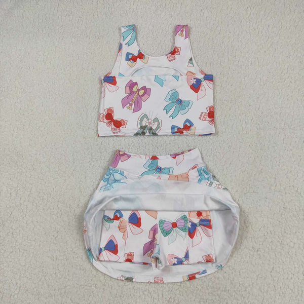 GSD2046 RTS girl clothes bows girl summer set yoga clothes atheletic clothes