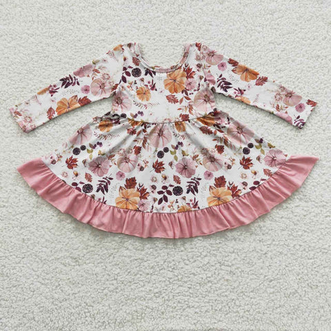 GLD0212 kids clothes girls winter floral long sleeve dress