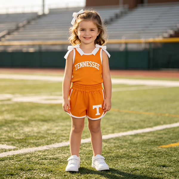 RTS GSSO3829 kids girl clothes cotton orange summer bows shorts set 2