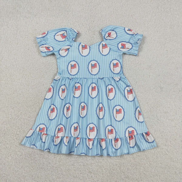 RTS GSD3792 kids girl clothes flag print girl 4th of July summer dress