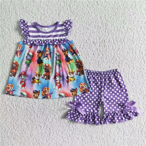 GSSO0060 kids clothing purple dog cartoon summer set-promotion 2024.5.11 $5.5