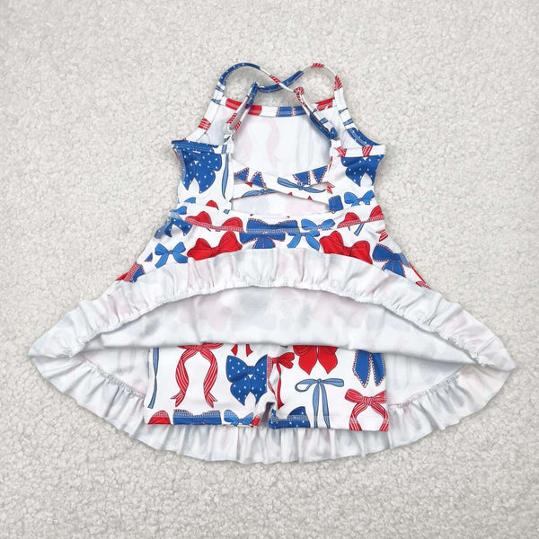GSD2345 RTS girl clothes bows girl summer 4th of July Patriotic dress yoga clothes