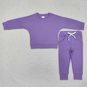 GLP2249 RTS toddler girl clothes cotton purple pocket girl winter outfit pans set