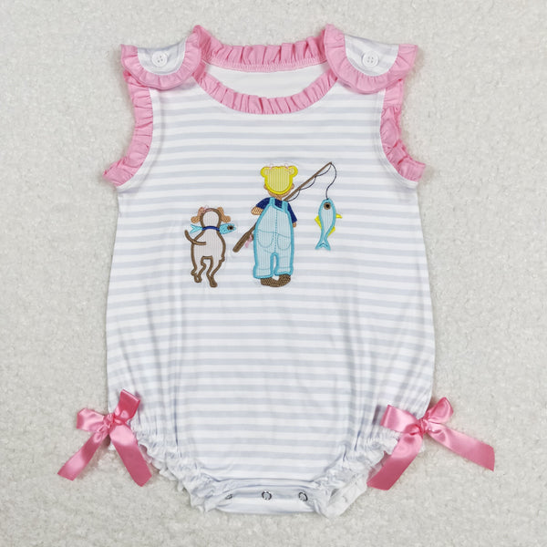 SR0643 baby girl clothes fish embroidery fishing girl summer clothes toddler summer bubble