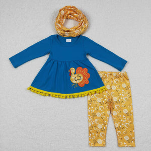 GLP0720 toddler girl clothes turkey embroidery thanksgiving outfit