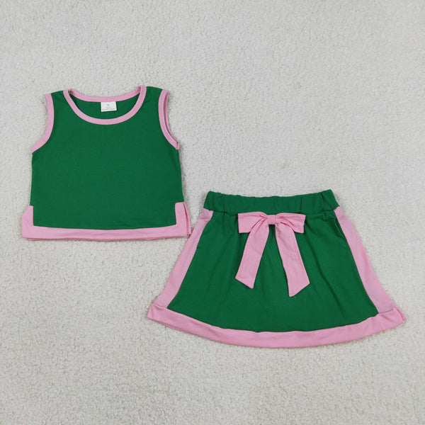 RTS GSD3830 toddler clothes green cotton girl summer dress set summer clothing set