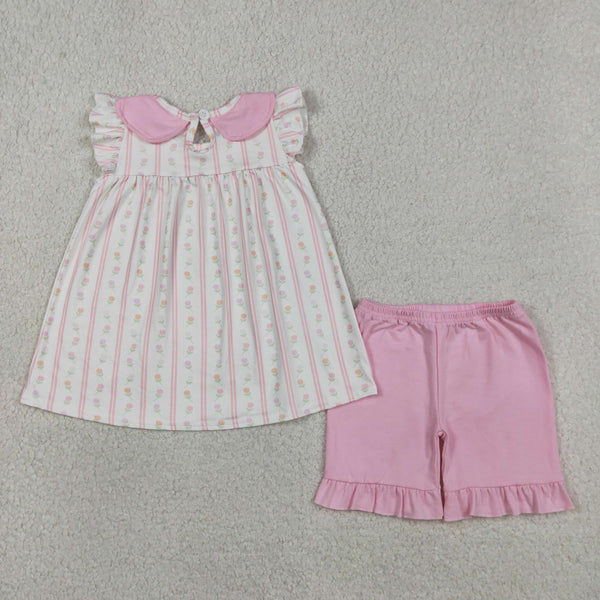 GSSO3363 RTS kids clothes floral girl summer outfit clothing set summer shorts set