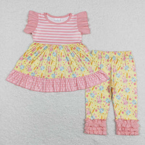 A15-23 toddler girl clothes floral bunny rabbit baby spring clothing set girl easter outfit