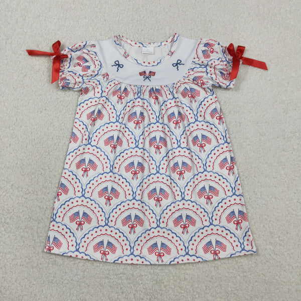 GSD3525 RTS kids girl clothes girl summer dress 4th of July Flag embroidery Dresses