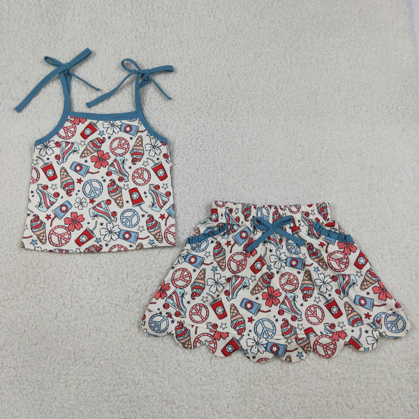 RTS GSD3827 toddler clothes ice cream girl 4th of July summer dress scalloped shorts set