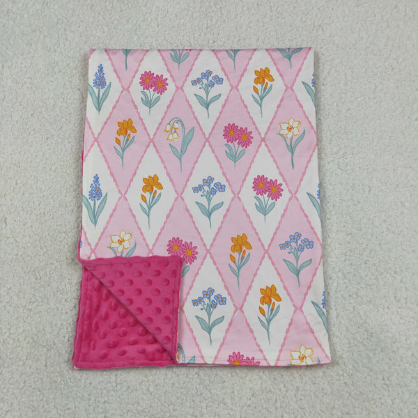 RTS BL0233 baby blanket flower baby blanket pink floral minky blanket