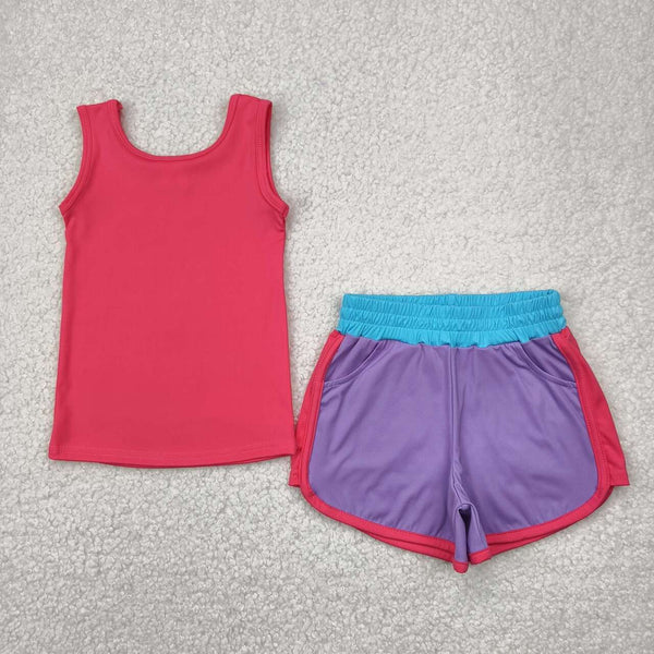 GSSO2507 RTS girl clothes pink toddler girl yoga summer outfit athletics sports outfit