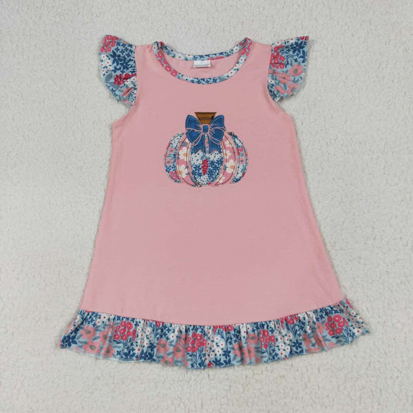 GSD2585 RTS toddler clothes pumpkin girl summer embroidery dress