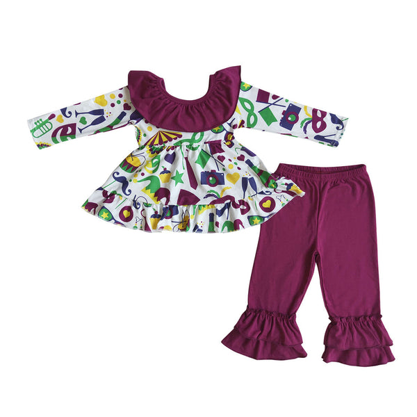 6 A0-1 toddler girl clothes purple Mardi Gras clothing set