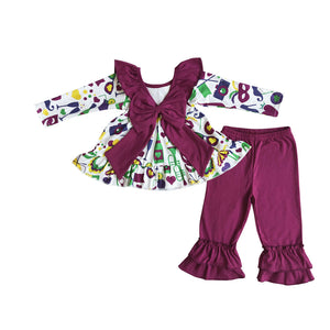 6 A0-1 toddler girl clothes purple Mardi Gras clothing set