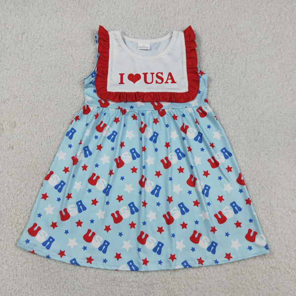 GSD4002 RTS toddler clothes flag girl 4th of July patriotic summer dress
