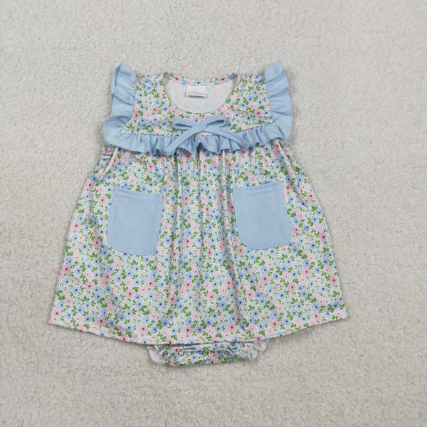 RTS SR3752 baby boy clothes blue floral print toddler boy summer bubble