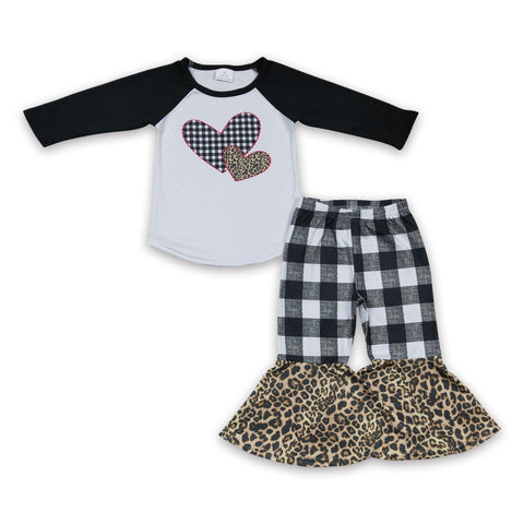 6 B7-23 kids clothes girls heart plaid bell bottom set valentines day outfits-promotion $2.99 2024.4.27