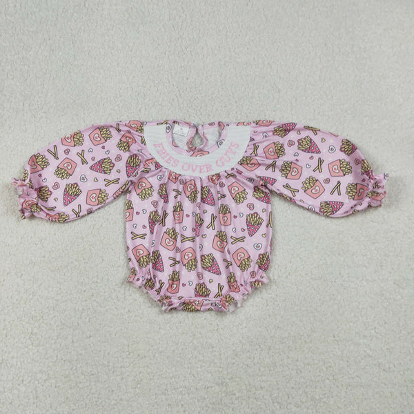 LR2768 RTS baby girl clothes fries embroidery girl valentines winter bubble