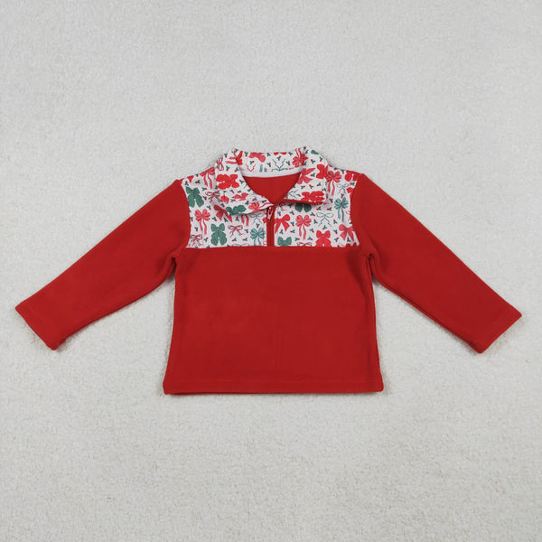 GT1150 RTS girl  clothes velvet red bows girl christmas winter top