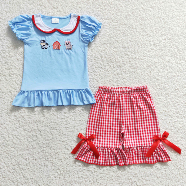 GSSO0200 kids clothes girls embroidery pig cow farm shorts outfit
