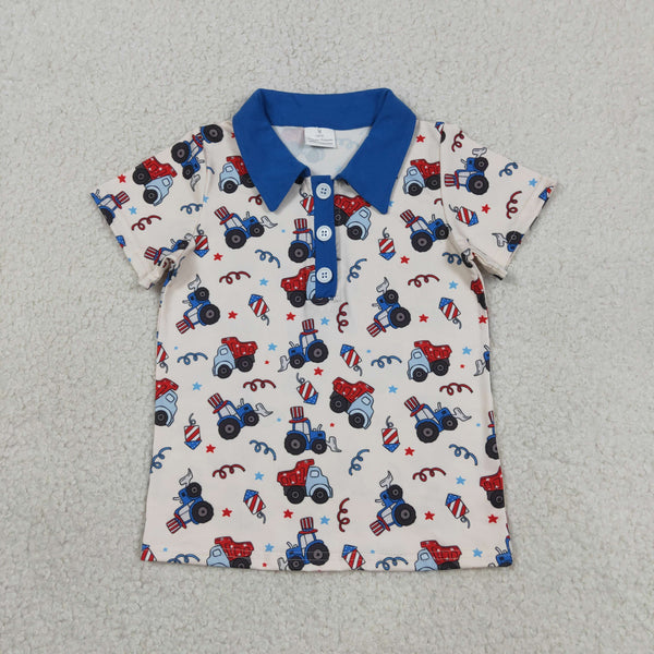 BT1163 RTS  toddler boy clothes truck boys 4th of July Patriotic summer top Tshirt