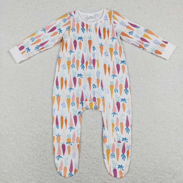 LR0890 baby clothes carrot zipper romper boy easter clothes toddler easter romper