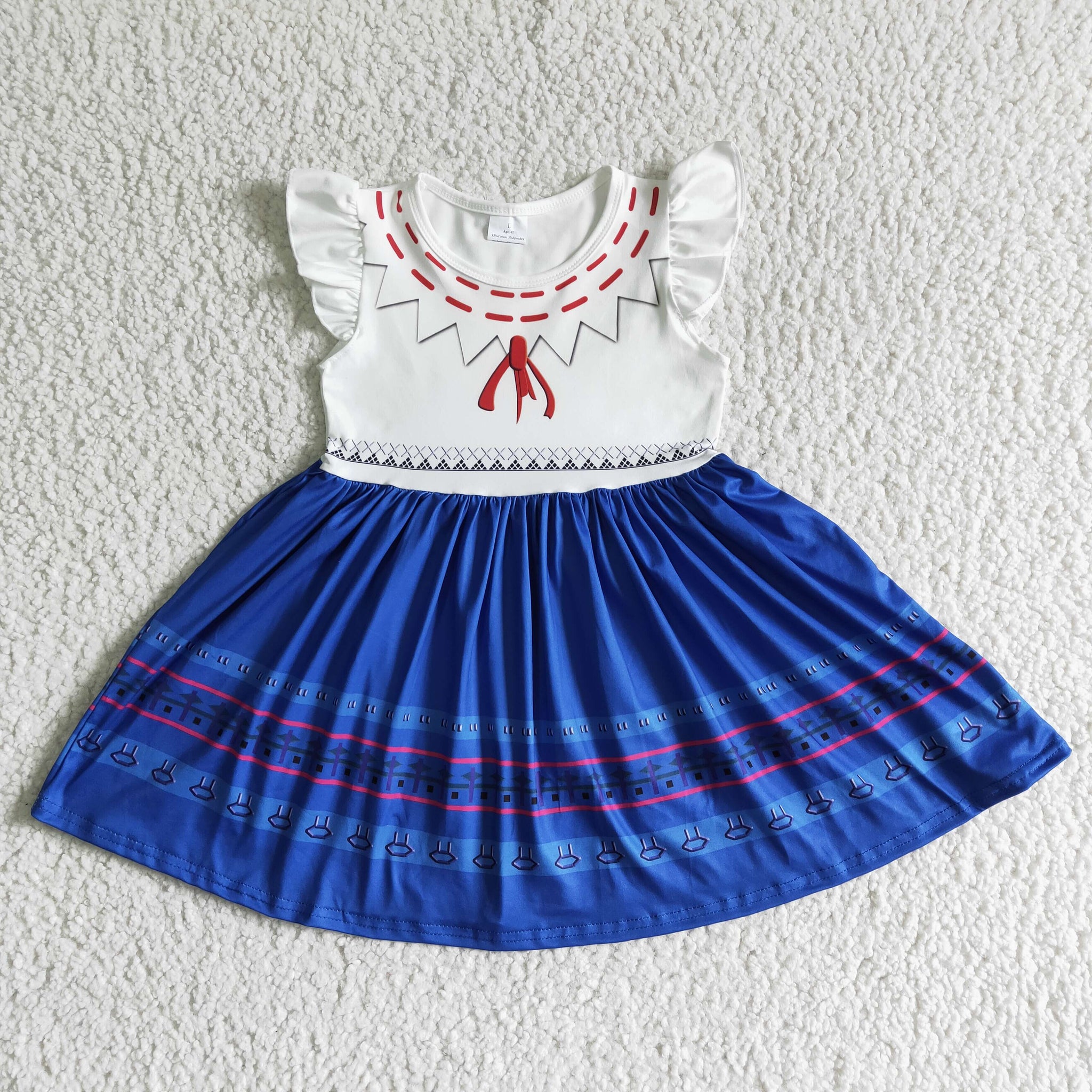 GSD0005 girl clothes summer cartoon blue flutter sleeve dress--promotion 2025.2.8 $2.99