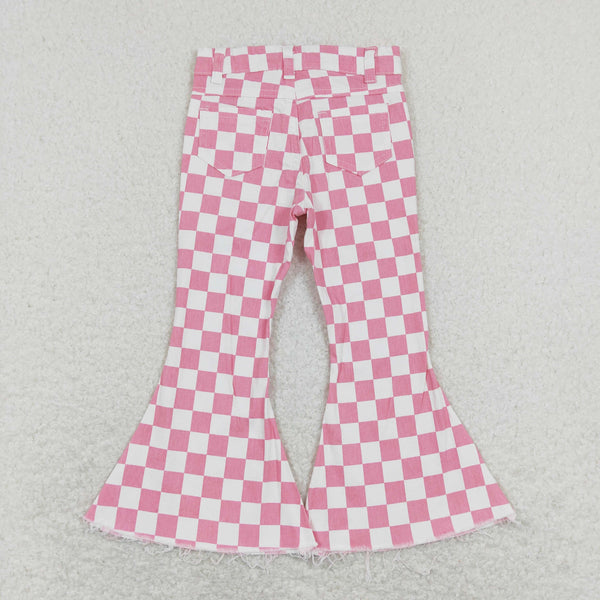 P0348 baby girl clothes girl jeans pink plaid toddler bell bottom jeans valentines day clothes