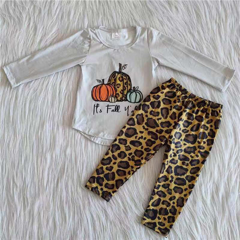 6 A26-1 girl halloween pumpkin grey top it's fall yall leopard set-promotion 2024.9.28 $2.99