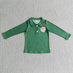 BT0073 green santa claus boys shirts boys christmas shirt