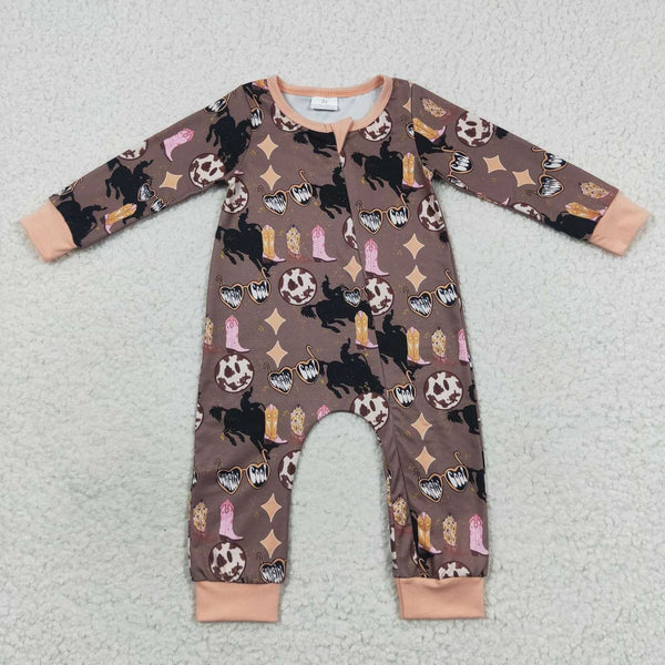 LR0482 baby clothes brown shows zipper winter romper