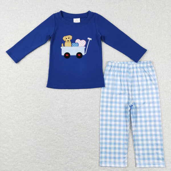 BLP0402 baby boy clothes dog heart truck embroidery boy valentines day outfit