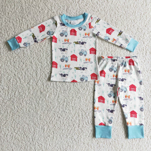 BLP0103 sleepwear baby boy clothes blue farm long sleeve pajama sets-promotion 2024.12.7 $5.5