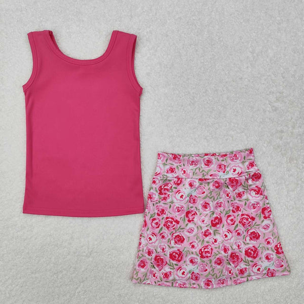 GSD1599 RTS Girl Clothes Pink Floral Toddler Girl  Summer Outfit Yoga Clothes