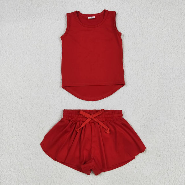 GSSO2499 RTS girl clothes red girl summer yoga clothes atheletic clothes
