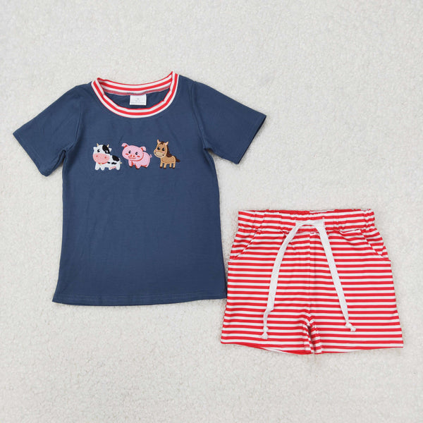 BSSO1295 USA warehouse 25.5.15 RTS boy summer clothes farm pig cowboy summer shorts set